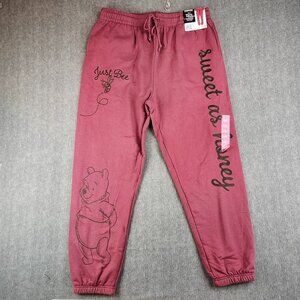 Freeze NY Winnie The Pooh Jogger Burgundy Women Size 2XL Fleece Tonal Embroidery